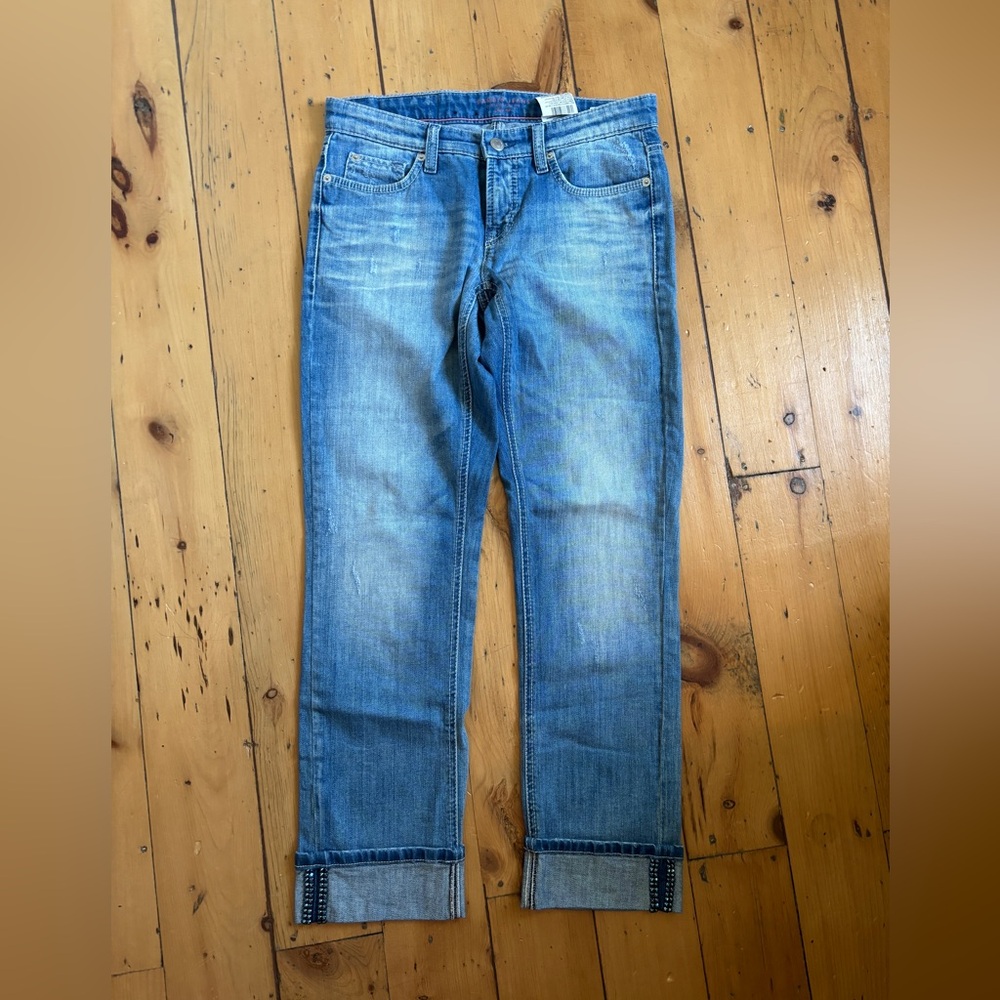 Cambio “Lexy” straight leg crop Jean with crystal rhinestone cuff detail ✨